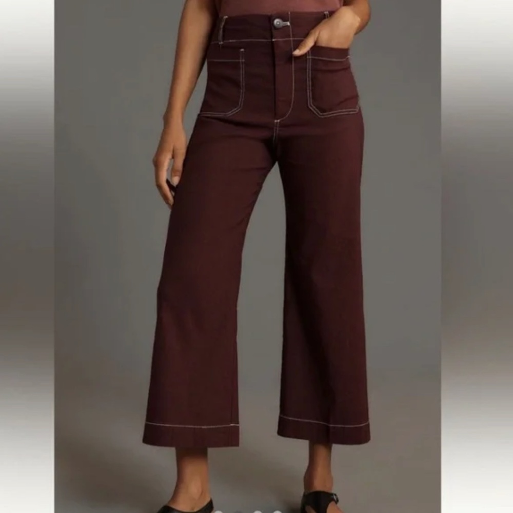 Anthropologie Maeve The Colette Contrast-Stitch Cropped Wide Leg Pants NWT